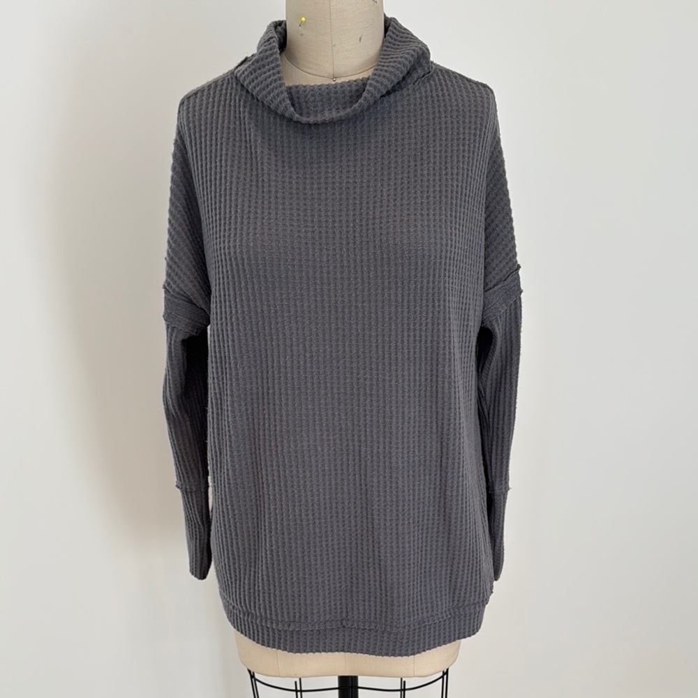Cleo Gray Ribbed Cowl Turtleneck Sweater